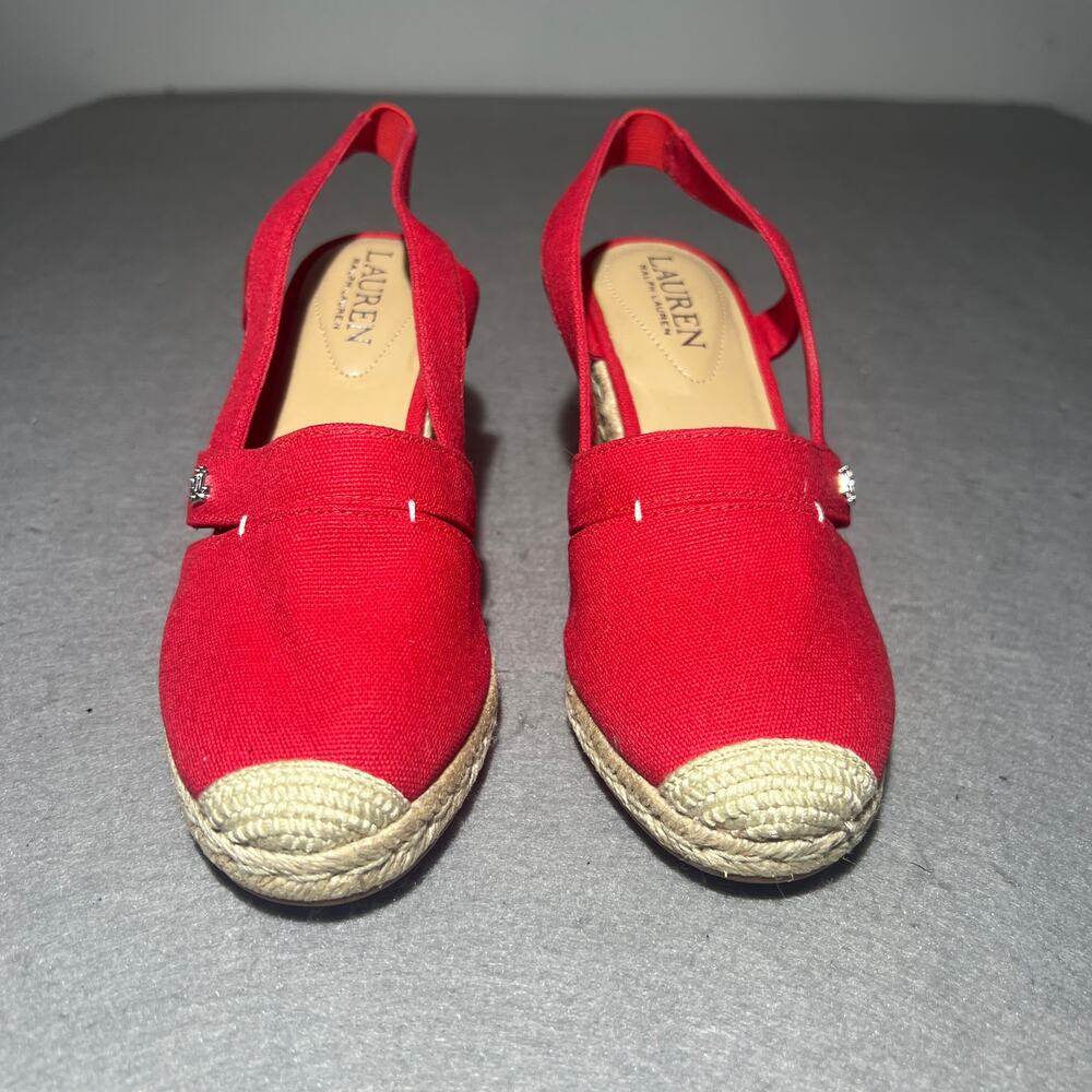 Lauren Ralph Lauren Red Espadrille Wedge Slingback Sandals - Picture 2 of 10